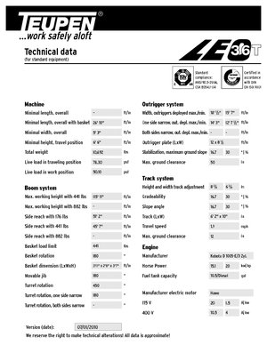 Piattaforme aeree telescopiche cingolate TEUPEN LEO36T