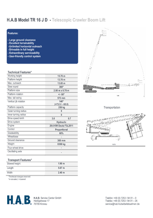 Piattaforme aeree telescopiche cingolate HAB TR 16 J