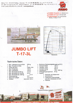 Piattaforme aeree telescopiche su rimorchio trainabile Jumbo Lift T 17-3 L