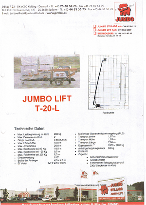 Piattaforme aeree telescopiche su rimorchio trainabile Jumbo Lift T 20 L
