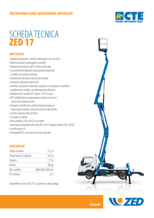 Piattaforme aeree articolate su rimorchio trainabile CTE ZED 17