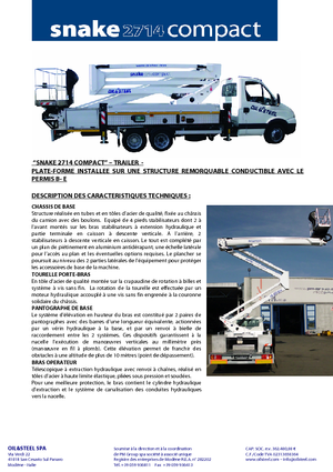 Piattaforme aeree articolate su rimorchio trainabile Oil & Steel Snake 2714 Compact