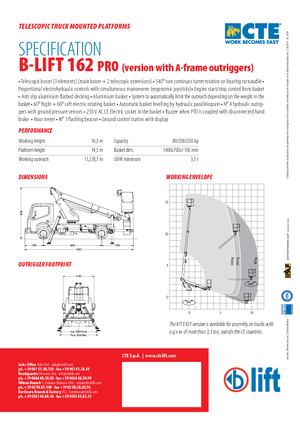 Piattaforme aeree telescopiche autocarrate CTE B-Lift 162 Pro-A