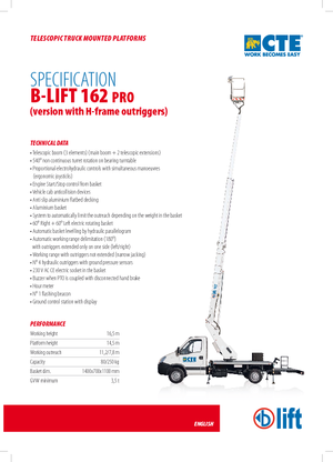 Piattaforme aeree telescopiche autocarrate CTE B-Lift 162 Pro-H