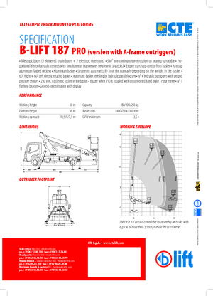 Piattaforme aeree telescopiche autocarrate CTE B-Lift 187 Pro-A