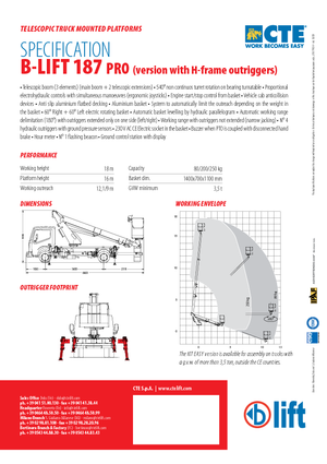 Piattaforme aeree telescopiche autocarrate CTE B-Lift 187 Pro-H