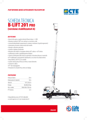 Piattaforme aeree telescopiche autocarrate CTE B-Lift 201 Pro-A