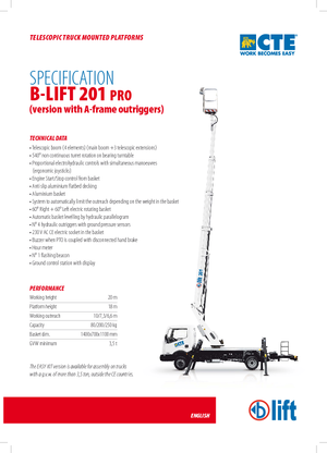 Piattaforme aeree telescopiche autocarrate CTE B-Lift 201 Pro-A