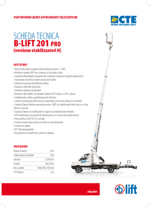 Piattaforme aeree telescopiche autocarrate CTE B-Lift 201 Pro-H