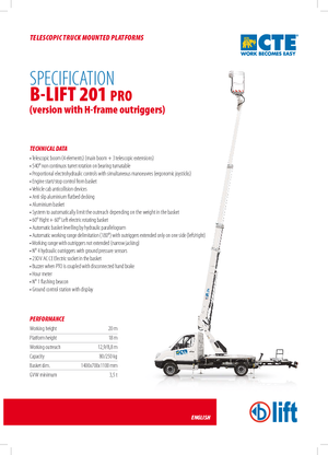 Piattaforme aeree telescopiche autocarrate CTE B-Lift 201 Pro-H