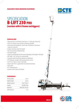 Piattaforme aeree telescopiche autocarrate CTE B-Lift 230 Pro-A
