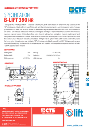 Piattaforme aeree telescopiche autocarrate CTE B-Lift 390 HR