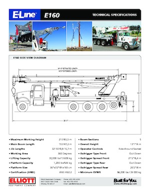 Piattaforme aeree telescopiche autocarrate Elliott Equipment E160 E-Line