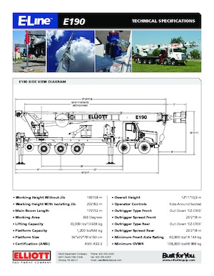 Piattaforme aeree telescopiche autocarrate Elliott Equipment E190 E-Line