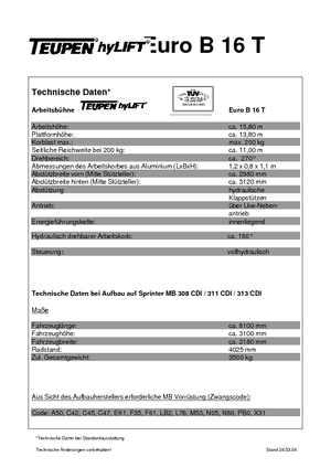Piattaforme aeree telescopiche autocarrate TEUPEN Euro B 16 T