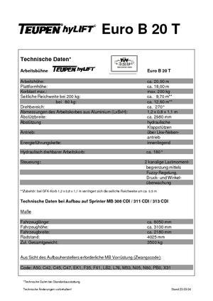 Piattaforme aeree telescopiche autocarrate TEUPEN Euro B 20 T