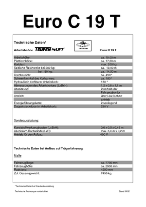 Piattaforme aeree telescopiche autocarrate TEUPEN Euro C 19 T