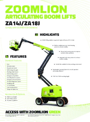 Piattaforme aeree articolate gommate Zoomlion ZA18J