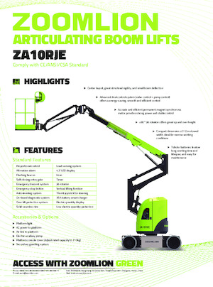 Piattaforme aeree articolate gommate Zoomlion ZA10RJE