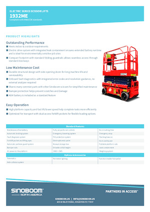 Piattaforme aeree verticali a pantografo su ruote Sinoboom 1932ME