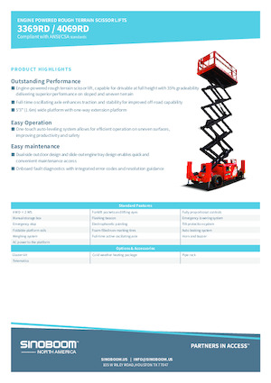 Piattaforme aeree verticali a pantografo su ruote Sinoboom 3369RD
