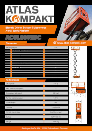 Piattaforme aeree verticali a pantografo su ruote Atlas Kompakt ACSL 0807 DC