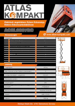 Piattaforme aeree verticali a pantografo su ruote Atlas Kompakt ACSL 0807 DC