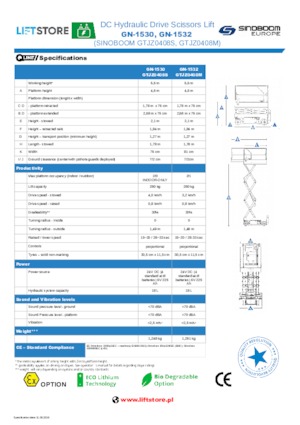 Piattaforme aeree verticali a pantografo su ruote Sinoboom GN 1532