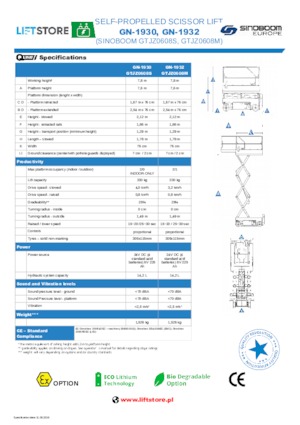 Piattaforme aeree verticali a pantografo su ruote Sinoboom GN 1932