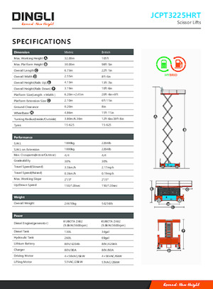 Piattaforme aeree verticali a pantografo su ruote Dingli JCPT3225HRT