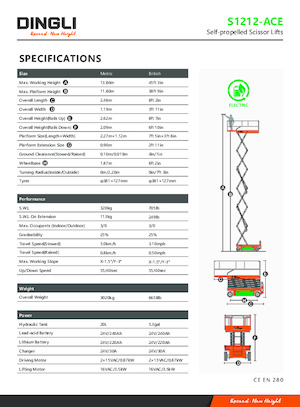 Piattaforme aeree verticali a pantografo su ruote Dingli S1212-ACE