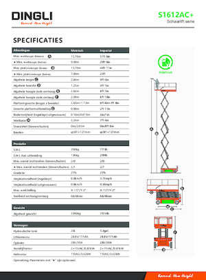 Piattaforme aeree verticali a pantografo su ruote Dingli S1612AC+