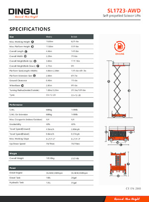 Piattaforme aeree verticali a pantografo su ruote Dingli SL1723-AWD