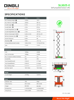 Piattaforme aeree verticali a pantografo su ruote Dingli SL3025-E