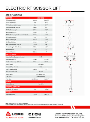 Piattaforme aeree verticali a pantografo su ruote LGMG  SR1218E-2