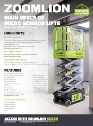 Piattaforme aeree verticali a pantografo su ruote Zoomlion ZS0407DC-Li