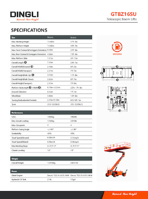 Piattaforme aeree telescopiche gommate Dingli GTBZ16SU