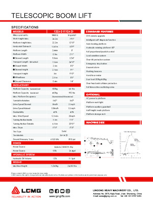 Piattaforme aeree telescopiche gommate LGMG  T22J-2