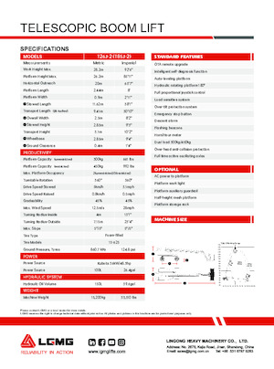 Piattaforme aeree telescopiche gommate LGMG  T26J-2