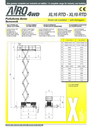 Piattaforme aeree verticali a pantografo su ruote AIRO XL16 RTD